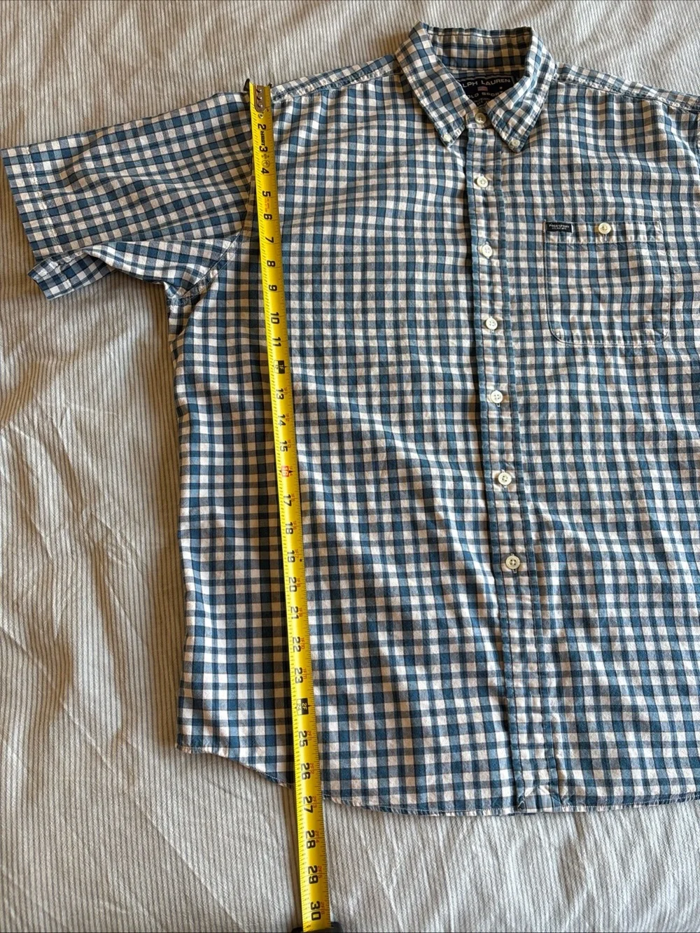 Polo Sport Ralph Lauren Shirt Mens L Plaid Short Sleeve Cotton Blue Vintage 90s